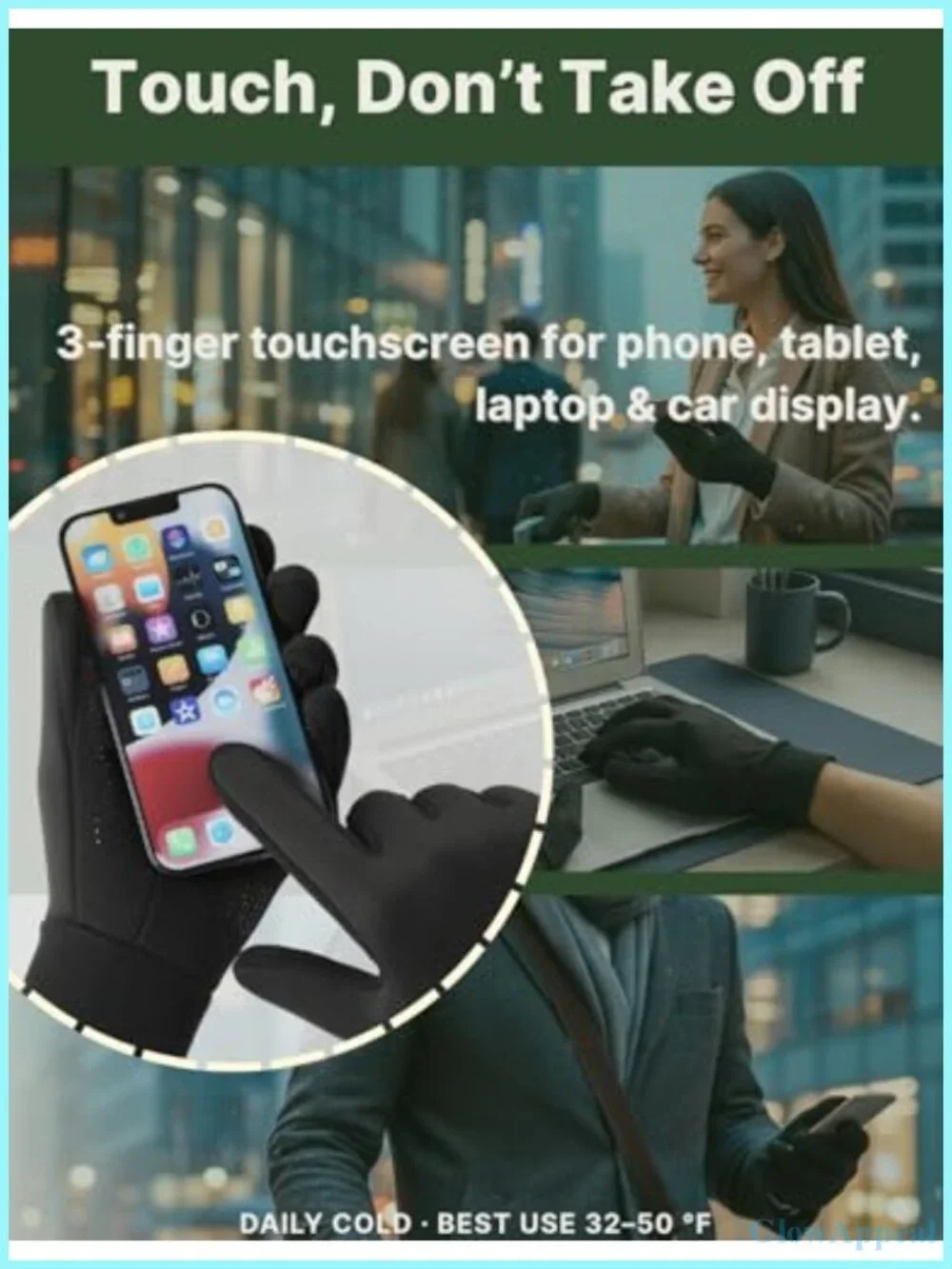 Winter Gloves 3-Layer Touch Screen Silicone Grip for Running Cycling Hiking